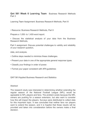 Qnt 561 Week 6 Learning Team  Business Research Methods Part 3