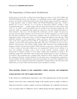 Questions and Answers The Importance of Innovation Architecture