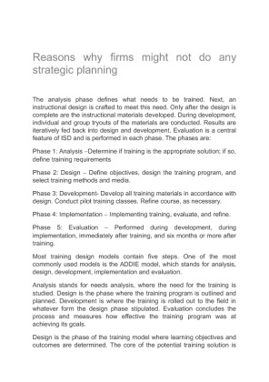 Reasons why firms might not do any strategic planning