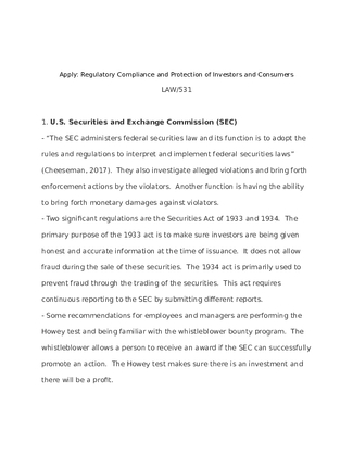 Regulatory Compliance and Protection of Investors and Consumers