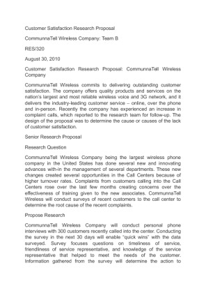 RES 320  Customer Satisfaction Research Proposal