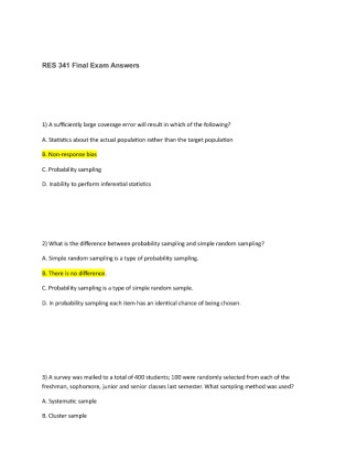 RES 341 Final Exam Answers