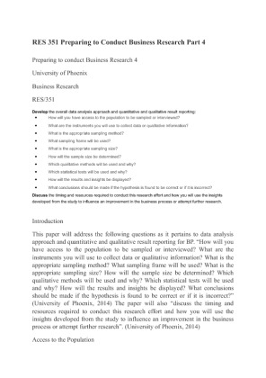 RES 351 Preparing to Conduct Business Research Part 4