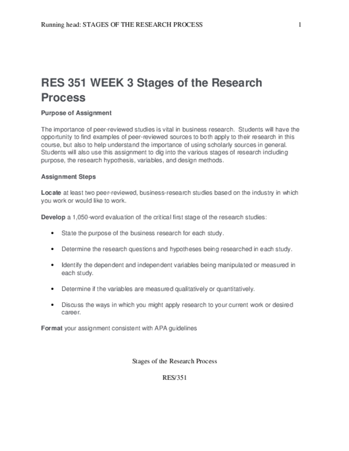 RES 351 WEEK 3 Stages of the Research Process