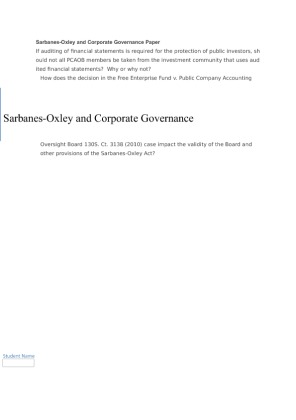 Sarbanes Oxley and Corporate Governance How does the decision in the...