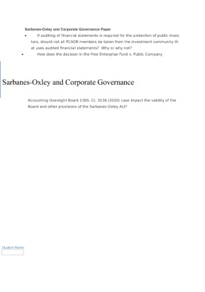 Sarbanes Oxley and Corporate Governance Paper