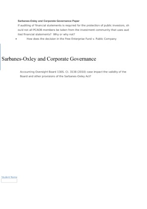 Sarbanes Oxley and Corporate Governance Paper If auditing of financial...