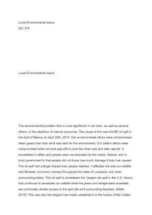 SCI 275  Local Environmental Issue