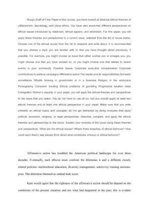 SOC 120 WEEK 3 affirmative action Rough Draft of Final Paper In this...