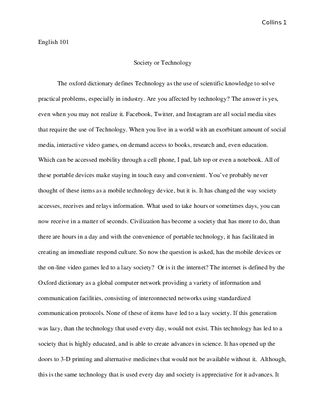 Society and Technology   Essay 