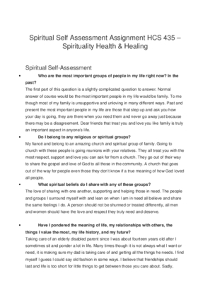 Spiritual Self Assessment Assignment HCS 435