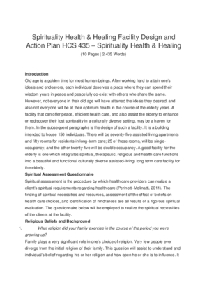 Spirituality Health & Healing Facility Design and Action Plan HCS 435