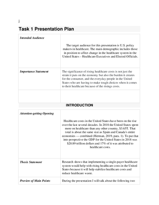 Task 1 Presentation Plan 