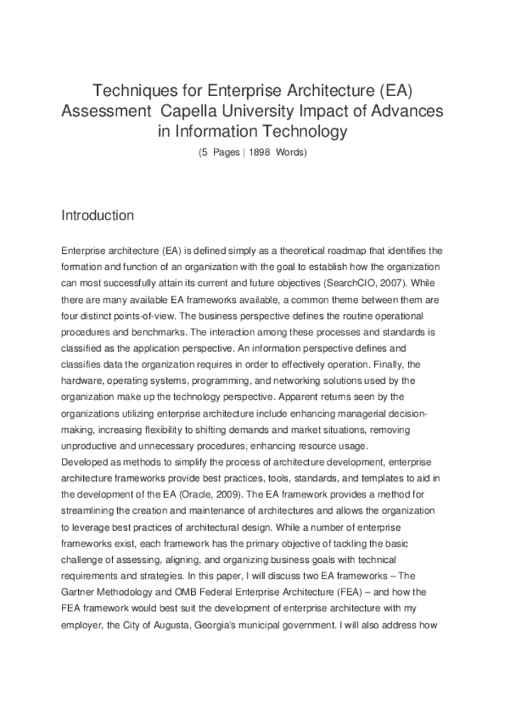 Techniques for Enterprise Architecture (EA) Assessment  Capella...
