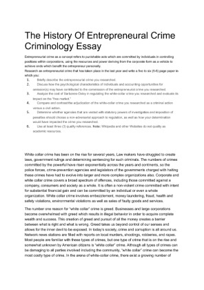 The History Of Entrepreneural Crime Criminology Essay
