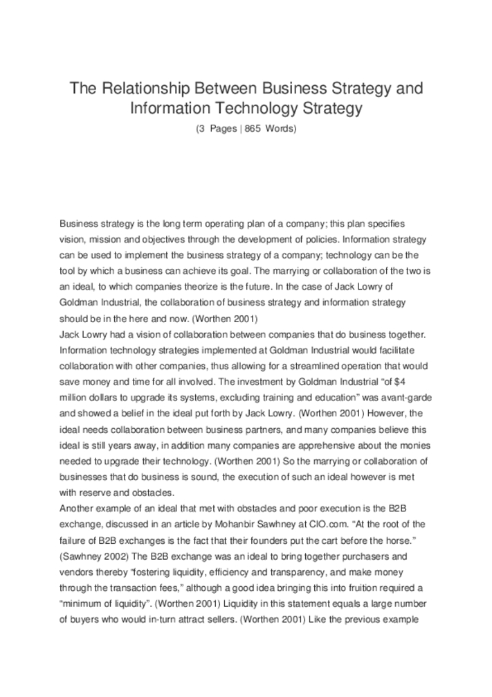 The Relationship Between Business Strategy and Information Technology...
