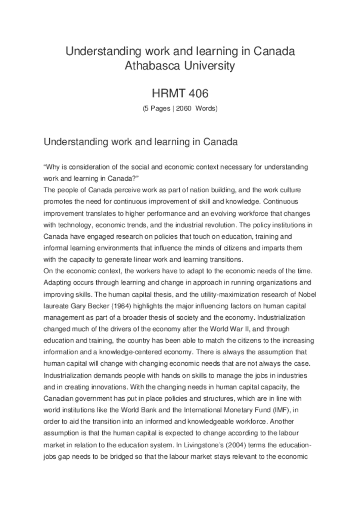Understanding work and learning in Canada