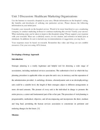 Unit 3 Discussion  Healthcare Marketing Organizations