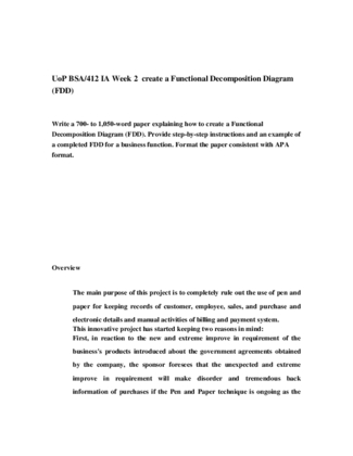 UoP BSA 412 IA Week 2  create a Functional Decomposition Diagram (FDD)