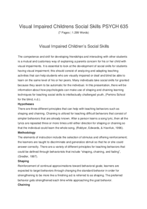 Visual Impaired Childrens Social Skills PSYCH 635