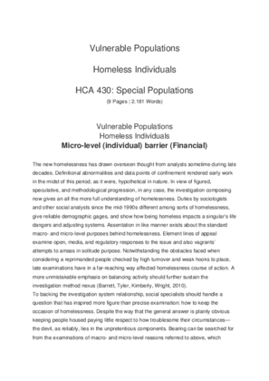 Vulnerable Populations  Homeless Individuals  HCA 430  Micro level...