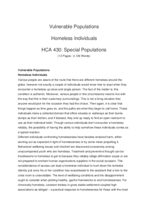 Vulnerable Populations  Homeless Individuals  HCA 430 Special...