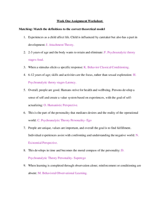 Week One Assignment Worksheet