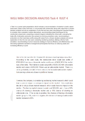 WGU MBA DECISION ANALYSIS Task 4  RJGT 4