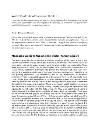 World Civilization Discussion Week 1