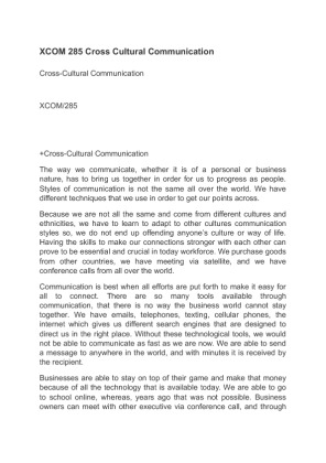 XCOM 285 Cross Cultural Communication Assignment