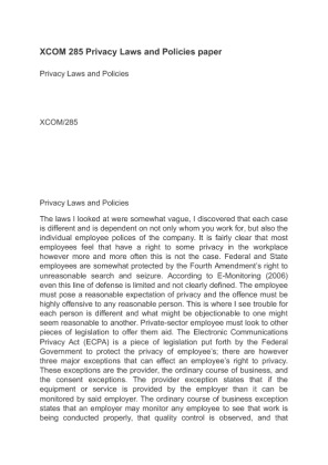 XCOM 285 Privacy Laws and Policies paper