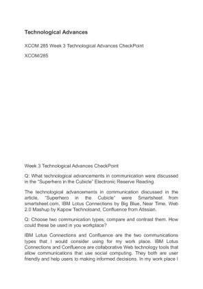 XCOM 285 Week 3 Technological Advances CheckPoint