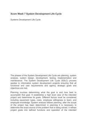 Xcom Week 7 System Development Life Cycle