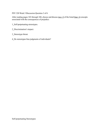PSY 320 Week 5 Discussion Question 3 of 6