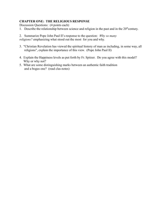 RLS 111 Week 1 Discussion Questions Chapter One The Religious Response