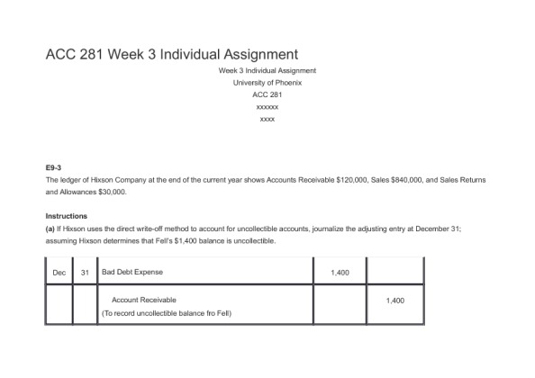 ACC 281 Week 3 Individual Assignment
