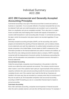 ACC 290 Commercial and Generally Accepted Accounting Principles