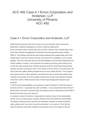 ACC 492 Case 4.1 Enron Corporation and Andersen, LLP
