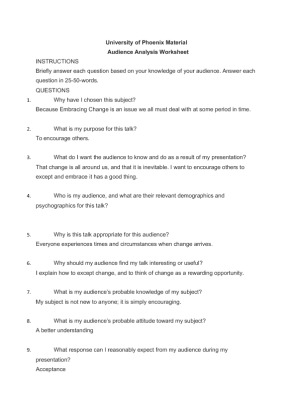 ACC 492 CONTEMPORARY AUDITING  Audience Analysis Worksheet