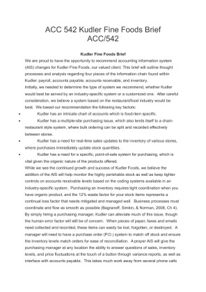 ACC 542 Kudler Fine Foods Brief