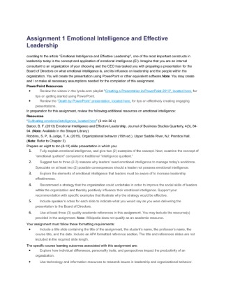 Assignment 1 Emotional Intelligence and Effective Leadership