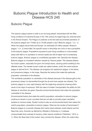 Bubonic Plague Introduction to Health and Disease HCS 245
