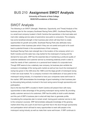 BUS 210  Assignment SWOT Analysis
