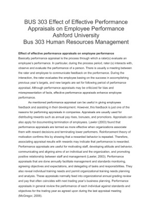 BUS 303 Effect of Effective Performance Appraisals on Employee Performance