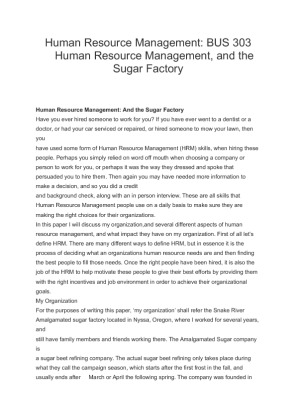 BUS 303  sugar factory