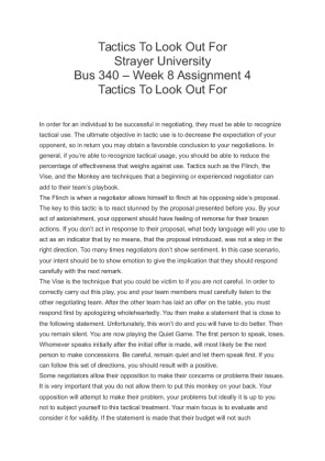 Bus 340  Week 8 Assignment 4 Tactics To Look Out For