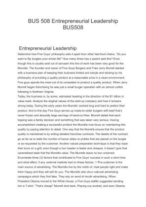 BUS 508 Entrepreneurial Leadership