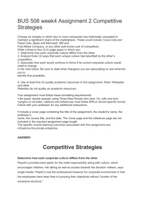 BUS 508 week4 Assignment 2 Competitive Strategies  pepsico
