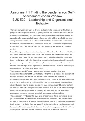 BUS 520 Assignment 1 Finding the Leader in you Self Assessment Johari...
