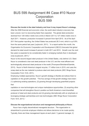BUS 599 Assignment #4 Case #10 Nucor Corporation